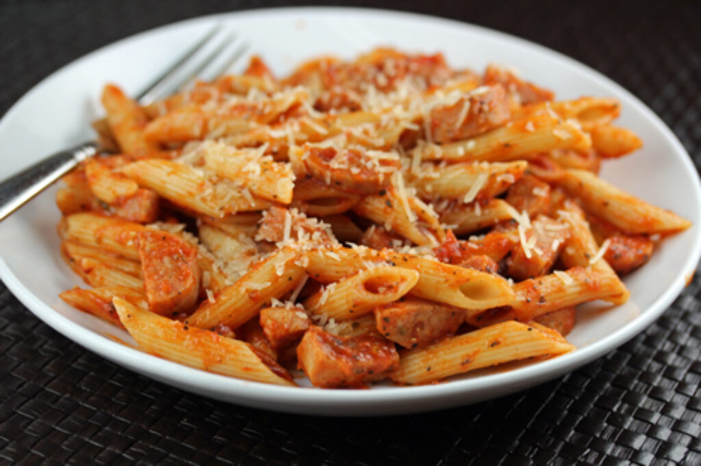 Penne Pasta with Sweet Sausage and Basil Sauce - $5 Dinners | Budget ...