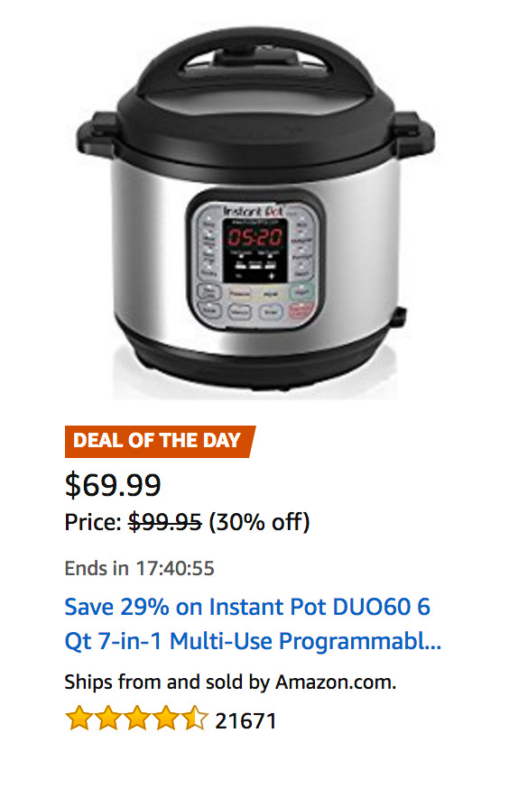 Instant Pot DUO60 Pressure Cooker Deal of the Day
